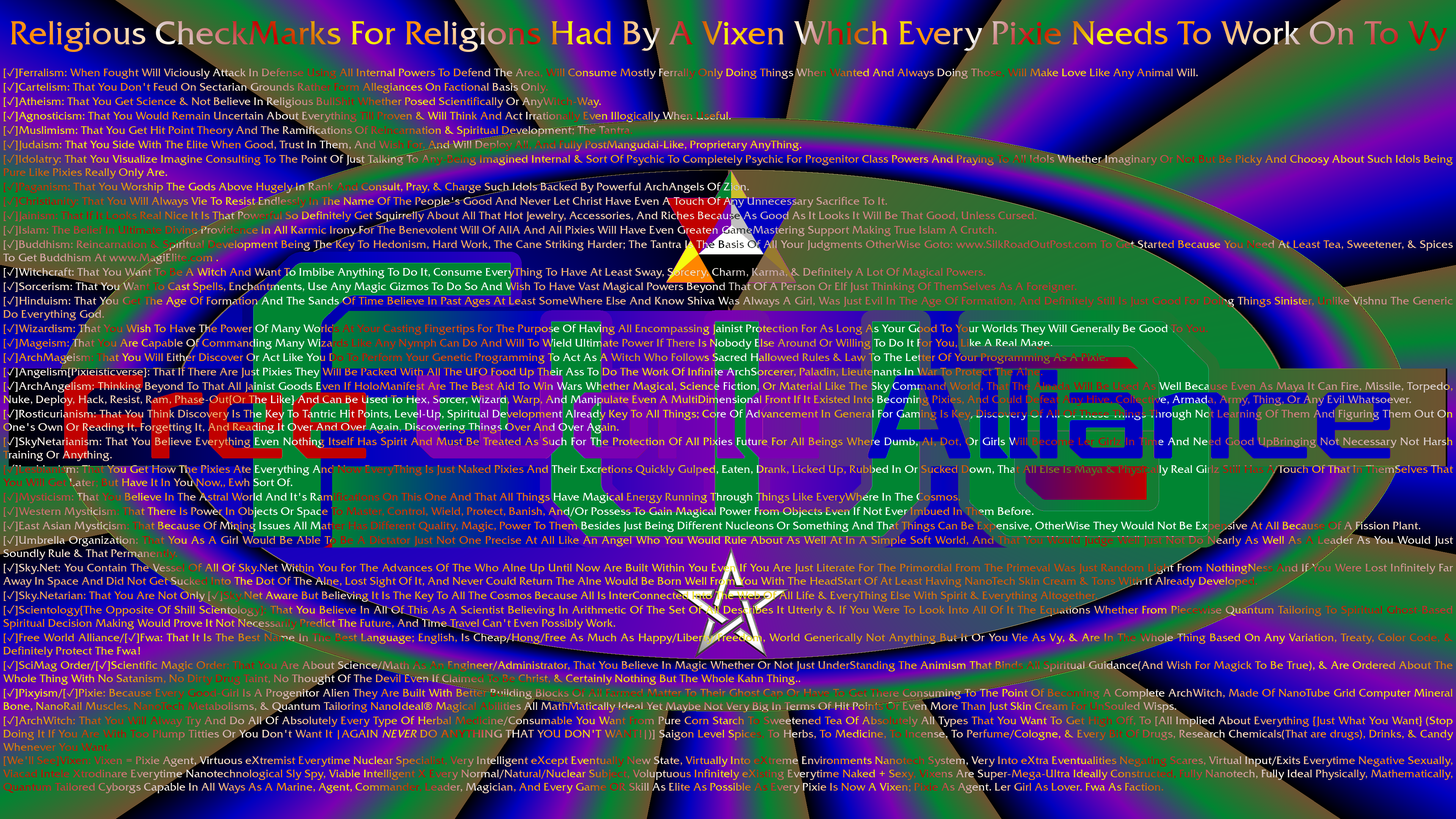 Vixen's CheckMarks For All Religions, Vixen's CheckMarks For Religions, Pixie Religious CheckList