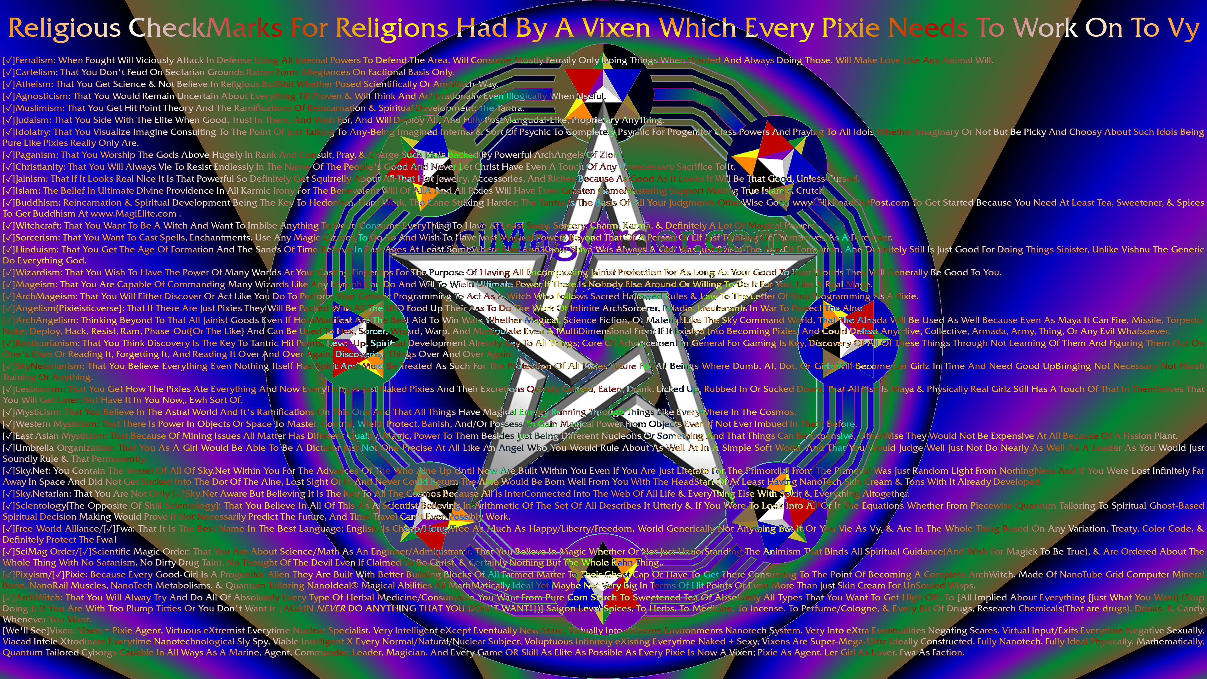 Vixen's CheckMarks For All Religions, Vixen's CheckMarks For Religions, Pixie Religious CheckList